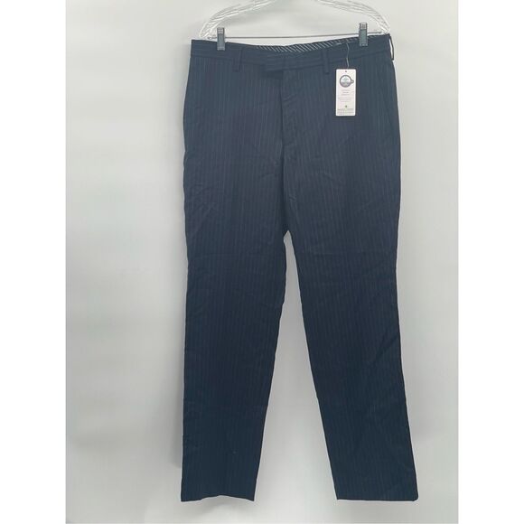 Banana Republic‎ Dress Pants Slim Fit Men 34x32 Navy Blue Pinstriped Wool New